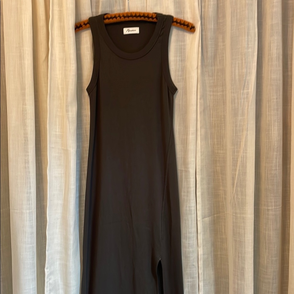 Rowan Ribbed Dark Olive Maxi Tank Dress Crew Neck Sleeveless